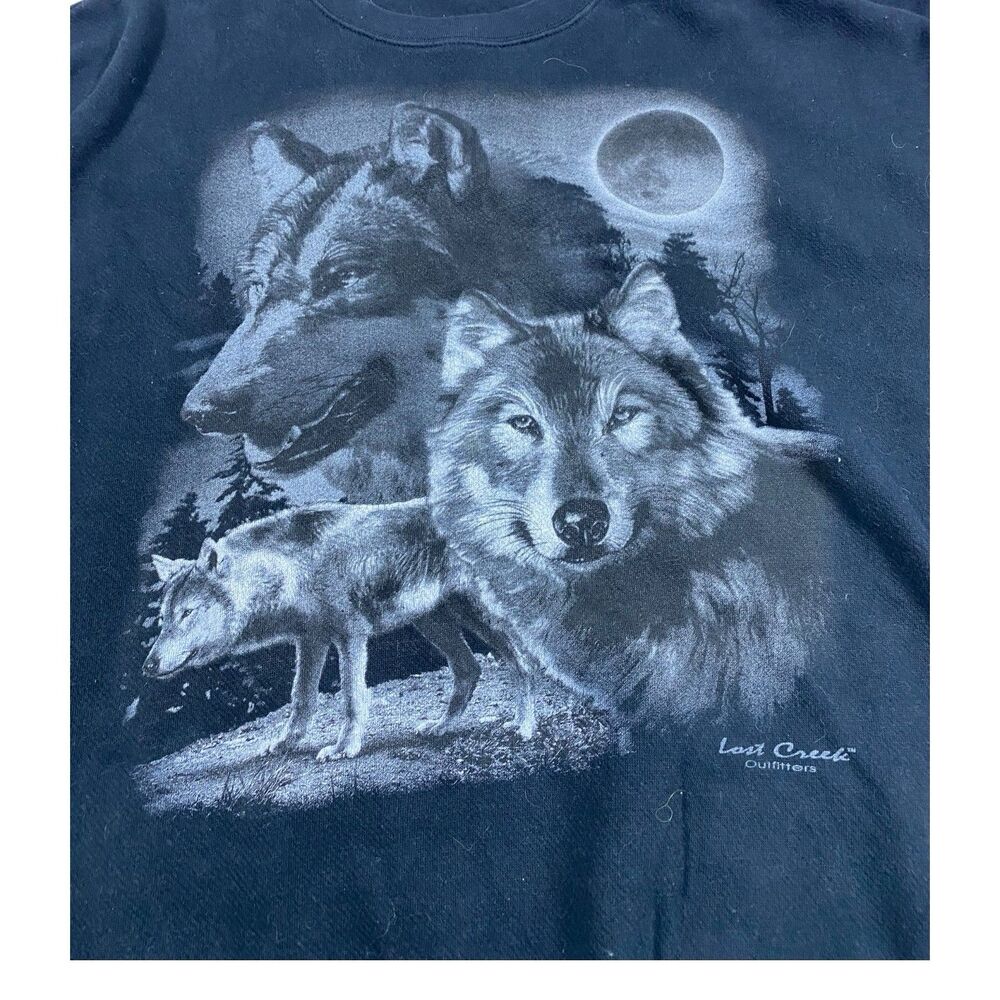 Lost Creek Outfitters Sweatshirt Mens XL Wolf Pullover Crewneck Nature Moon - Picture 2 of 8